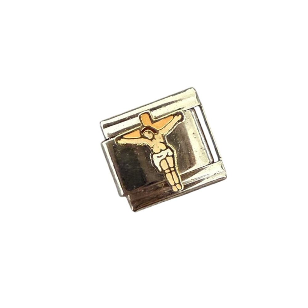 Jesus on Cross Italian Charm Bracelet Link 9mm Silver Stainless Steel Y2K NEW
